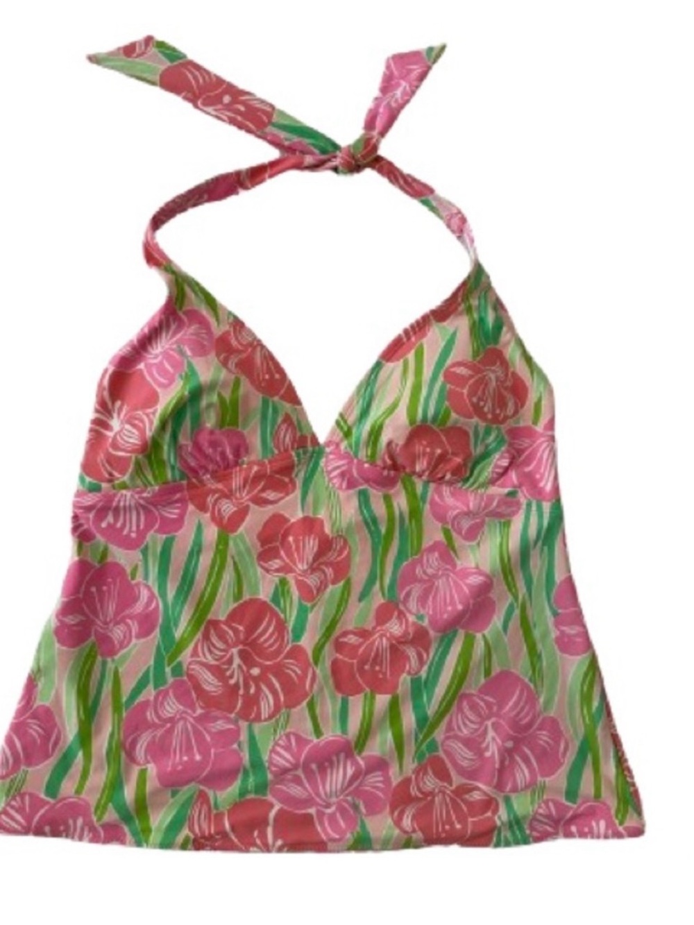 Lilly Pulitzer Bliss Halter Tankini Swim Flower Pink Top, Sz L
